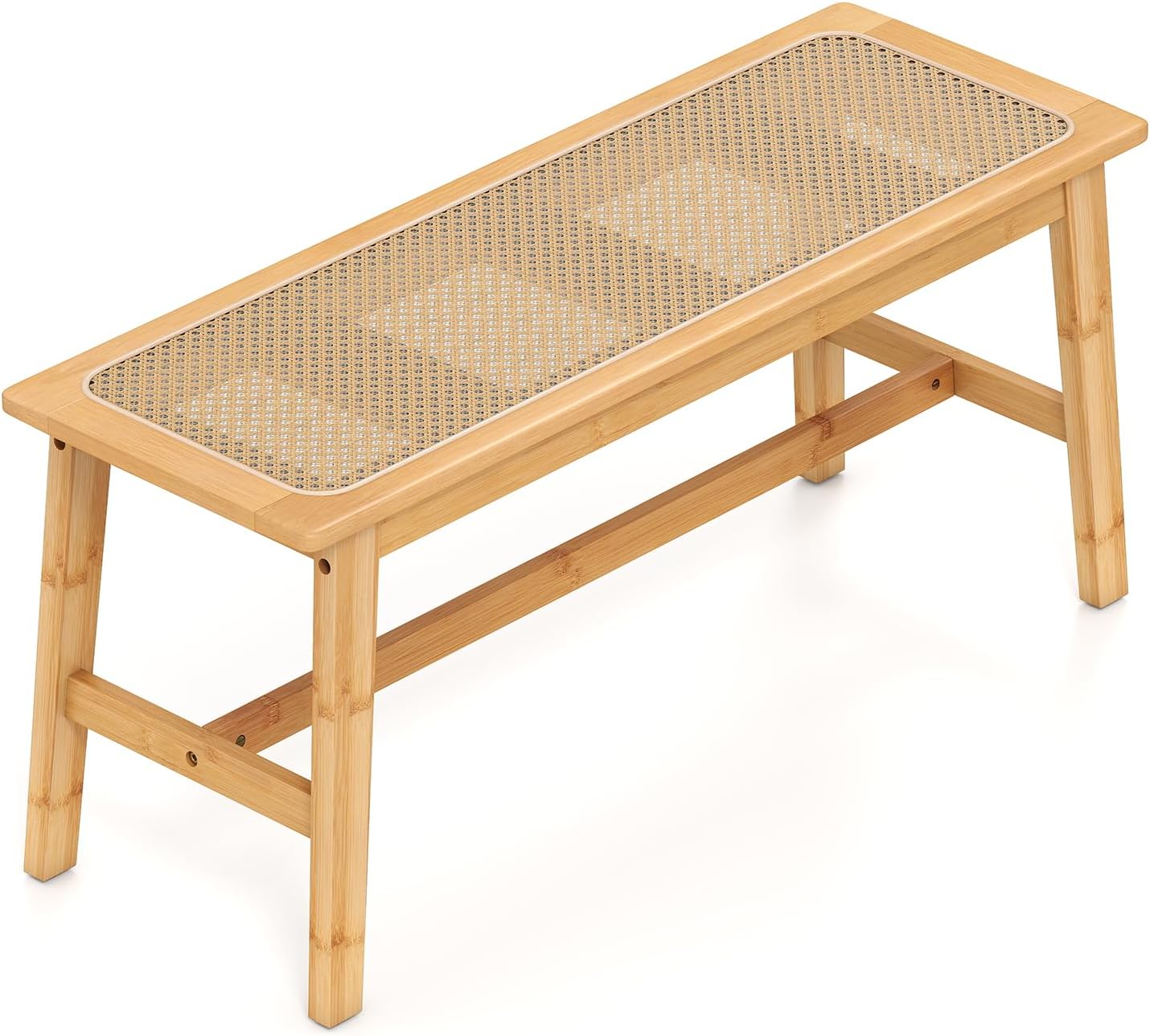 GOFLAME 39.5” Bamboo Dining Bench with Rattan Seat, Farmhouse End of Bed Bench for Bedroom, Boho Accent Bench Seat for Entryway, Living Room, Dining Room, 660 LBS Load Capacity