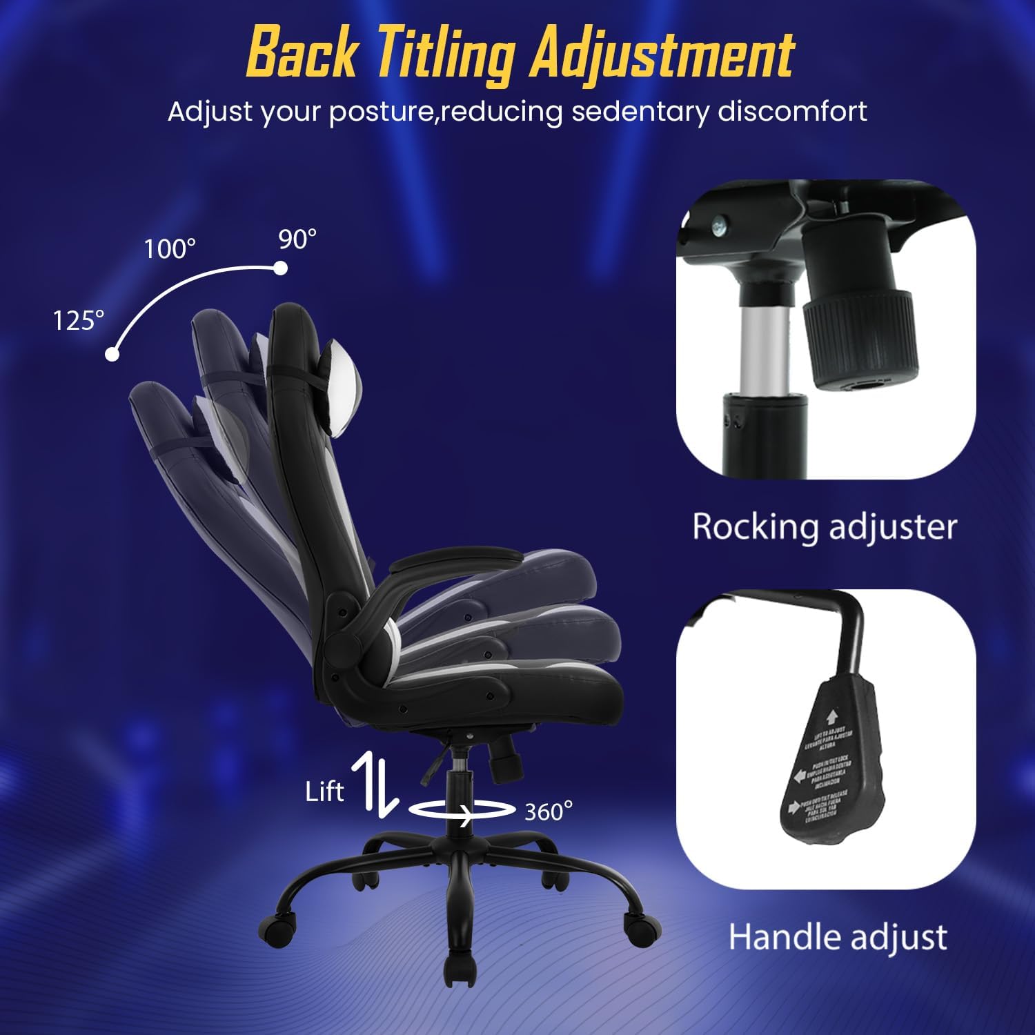Ruesleag Ergonomic PC Gaming Chair Office Computer Chair w/Lumbar Support Flip Up Arms Headrest PU Leather Study Desk Chair Executive Office Chair High Back Video Racing Chair for Adults,White