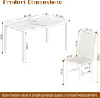 Hooseng Dining Table Set for 4, 5-Piece Faux Marble Dinner Table Set with 4 Upholstered PU Leather Chairs Kitchen Table Chairs Set Modern Space-Saving Dinette Set for Breakfast Nook Apartment White
