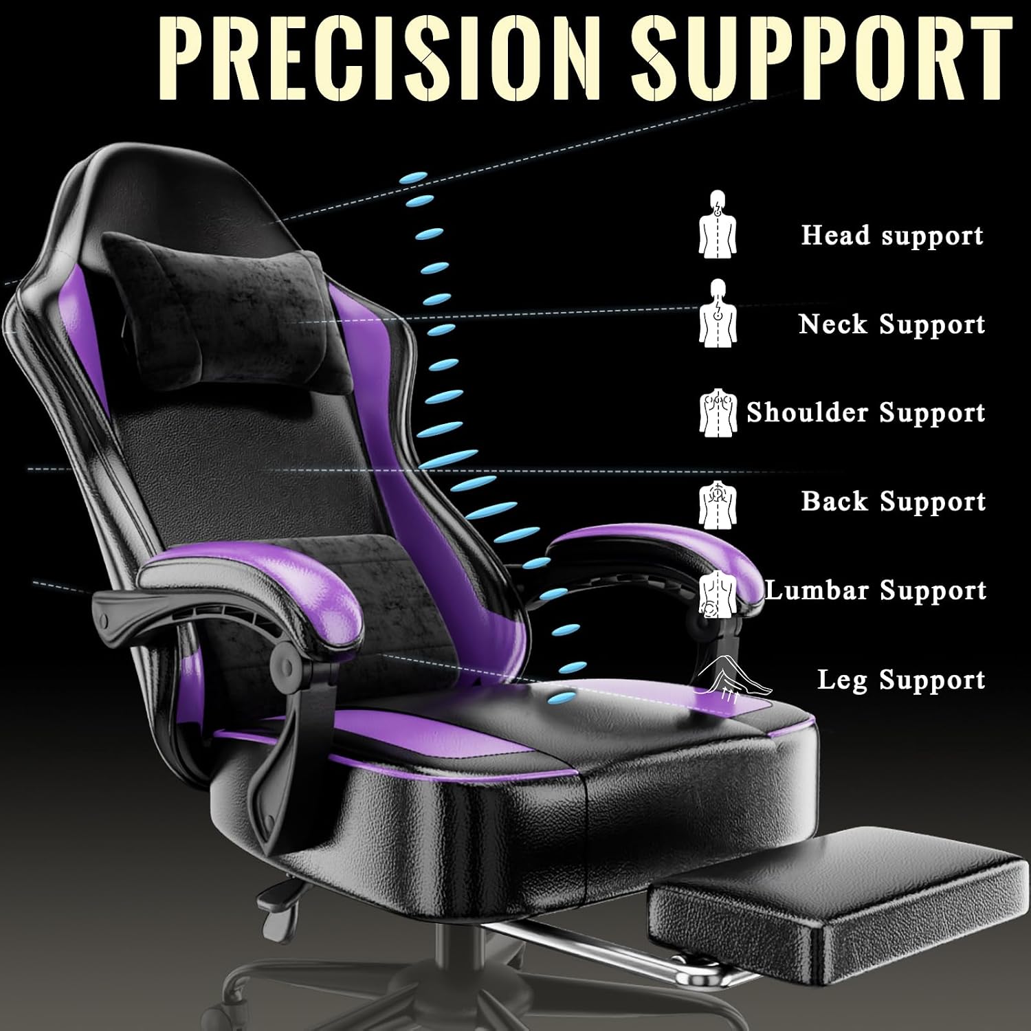Gaming Chair with Pocket Spring Cushion and Footrest, Ergonomic Computer Chair for Adults, Breathable PU Leather Game Chair