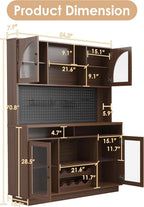 Kitchen Pantry Storage Cabinet with Charging Station, Kitchen Hutch Storage with LED Lights & Pegboard, Freestanding Pantry Cabinet with Adjustable Shelves, Wine Rack for Dining Room (Brown)