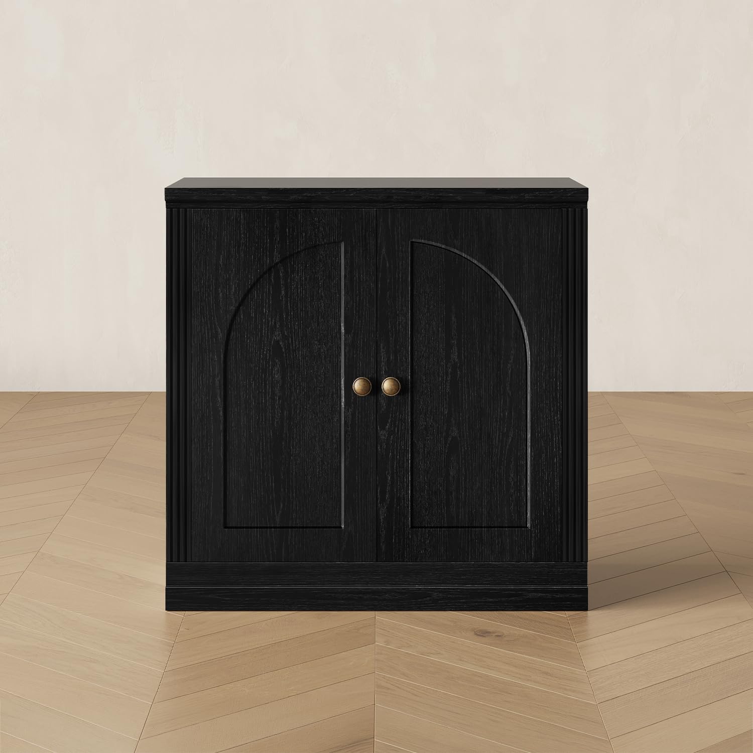 CHIC HOUSE Monos Storage Cabinet with Doors & Shelves, Modular Fluted Accent Arched Cabinet, Sideboard Buffet Coffee Bar Kitchen Pantry Cabinet, Media Console Credenza for Living Room, Black