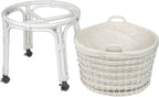KOUBOO Rolling Wicker Laundry Basket, Handwoven Wicker Hamper with Removable Cotton Liner, Stand, & Locking Caster Wheels (White)