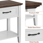 Side Table, Wood Coffee Table with Drawer Square Nightstand with Open Storage Shelf Narrow End Table 23.4'' Tall Sofa Table for Living Room, Bedroom, Office, White