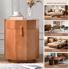 Ahokua Modern Octagonal End Table with Drawer and Cabinet, 19.7" Wide Side Table with Door Storage Rack, Modern Small Nightstand for Bedroom, Living Room or Entryway, Natural Wood