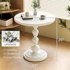 Funecy Metal Small End Table,Vintage Matte Black Round Side Table Nightstand for Bedside or Sofa,Small Accent Pedestal Table for Living Room Corners Bedroom Patio and bar (Light White)