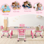 Arlopu Kids Table and 4 Chairs, Height Adjustable Toddler Desk & Chair Set, Anti-Slip Legs, Graffiti Desktop, Children Large Multi-Activity Table with 47.2" x 23.6", Classroom, Homes, Daycares (Pink)