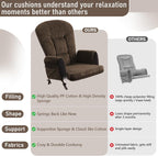 Boshen 5PCS Glider Rocker Replacement Cushions with Storage Side Pockets, Thickened 3.5IN Seat & Supportive Striped Plush Rocking Chair Cushion Set with Ottoman Cover for Indoor Nursery, Brown