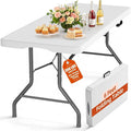 Folding Table 6FT 350 LBS Heavy Duty Foldable Table with 18% Thicker HDPE Waterproof Top, Portable Fold in Half with Handle, Reinforced Steel Frame for Indoor Outdoor Party Events