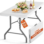 Folding Table 6FT 350 LBS Heavy Duty Foldable Table with 18% Thicker HDPE Waterproof Top, Portable Fold in Half with Handle, Reinforced Steel Frame for Indoor Outdoor Party Events
