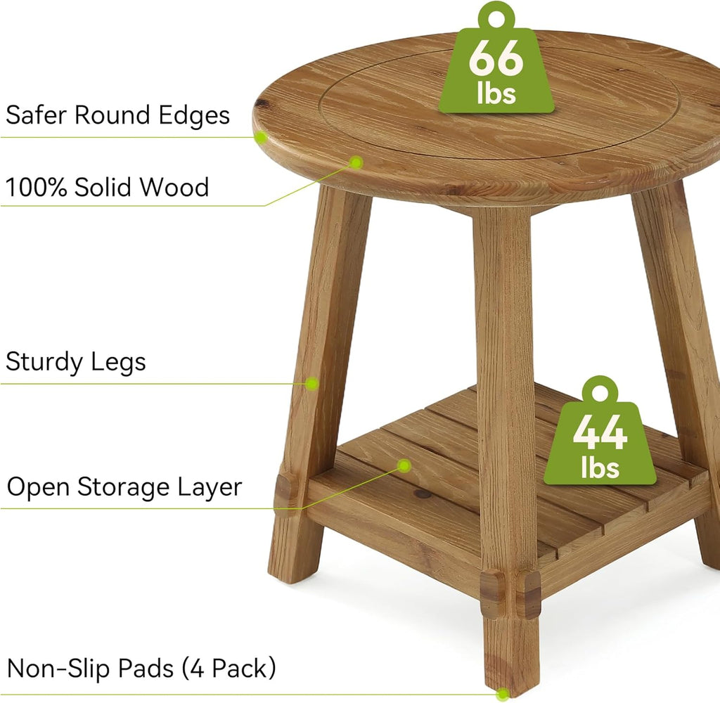 LITTLE TREE End Table for Living Room, 2-Tier Sofa Couch Table with Storage, Farmhouse Small Solid Wood End Table, Sofa Side Table for Living Room, Bedroom and Balcony (23.62" W x 25.98" H)