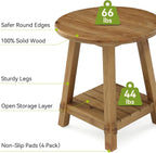 LITTLE TREE End Table for Living Room, 2-Tier Sofa Couch Table with Storage, Farmhouse Small Solid Wood End Table, Sofa Side Table for Living Room, Bedroom and Balcony (23.62" W x 25.98" H)