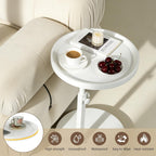 YYW C Shaped End Table Adjustable Height, 360°Swivel TV Tray Table for Small Spaces White