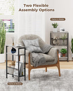 Karii Narrow Side Table, Skinny End Table for Small Spaces with Storage, 3-Tier Slim Wooden Bedside Nightstand Thin Couch Table for Living Room Bedroom Office Dorm Kitchen Bathroom (1, Gray)