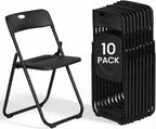 Black Folding Chairs 10 Pack Foldable Plastic Stackable Sturdy Seats for Office Family Wedding Dinner Party Events Entertaining, Steel Frame, Heavy Duty 350 lbs Capacity