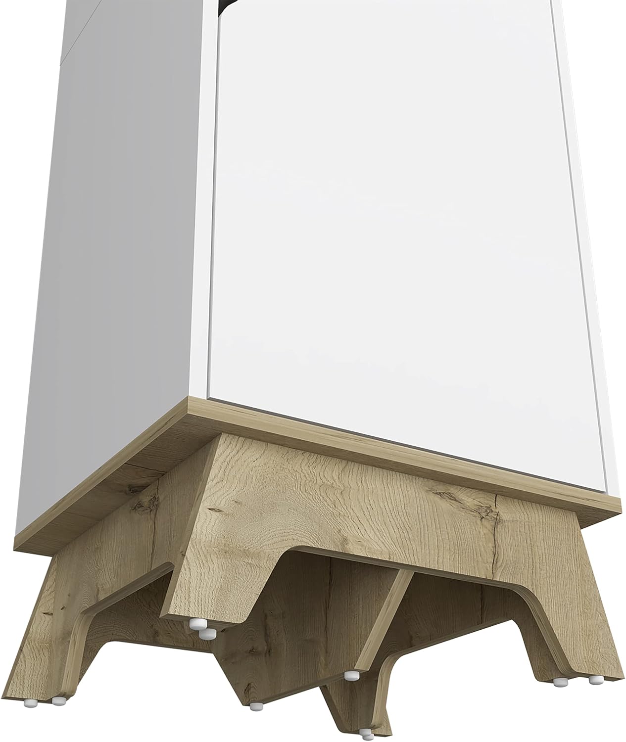 FM FURNITURE British Single Kitchen Pantry with 4 Shelves, and Double Doors Cabinet, Light Oak/White