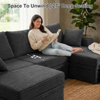 107'' Modular Sectional Sofa, Deep Seat Boneless Couch with Storage | Oversized High-Back for Living Room & RV | With Ottoman | High Density Foam & Corduroy | Tool-Free Assembly | Cozy Dark Gray