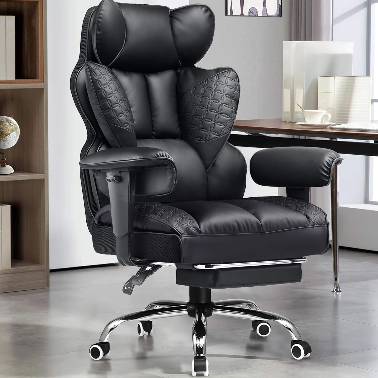 GTPLAYER Big and Tall Gaming Chair 400lbs Heavy Duty Office Chair with Footrest, High Back Pocket Spring Lumbar Support, Ergonomic Wide Comfy Seated Cushion for Lower Back Pain Relief, Earth-Black