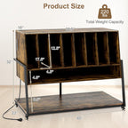 Giantex Large Record Player Stand with Charging Station, Turntable Stand with Storage Shelves & Wheels, Record Storage Table with Adjustable Foot Pads for Living Room, Music Room (Rustic Brown)