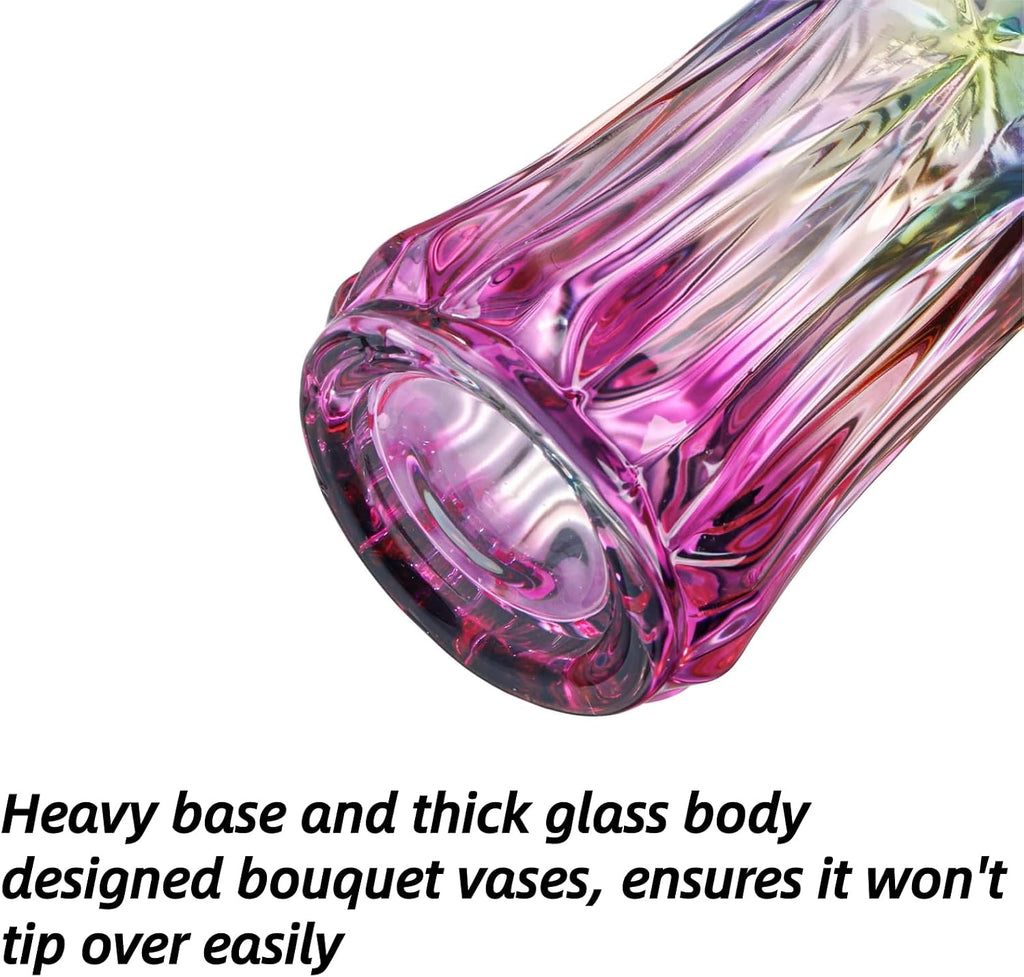 Dicunoy Set of 2 Glass Colorful Flower Vase, 9" Large Colored Crystal Flower Vase for Centerpieces, Heavy Duty Tall Flared Vase with Base for Dining Table, Living Room, Bouquet, Home, Wedding, Office