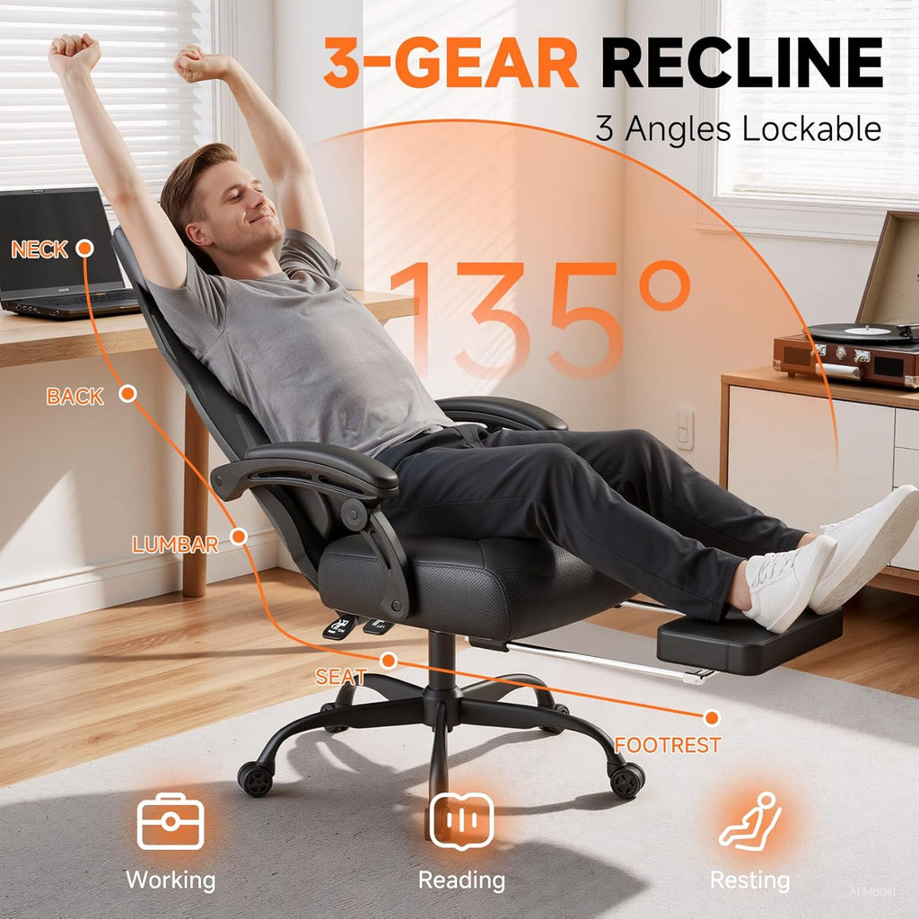 GTPLAYER Computer Chair with Adjustable Footrest, Ergonomic Gaming Chair with Headrest and Lumbar Support, Breathable Mesh Office Chair for Adults, High Back Reclining Desk Chair for Gaming and Office