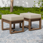 Rustic Hideaway Natural Cedar Wood Ottoman Foot Rest, Patio Foot Stools Ottomans with Removable Cushions, Outdoor Real Wood Footrest, 2 Pieces, Brownish/Beige