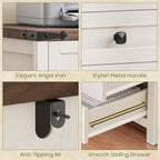 Halitaa 5 Drawer Storage Cabinet, Office Storage Cabinet with 5 Drawers, Small Farmhouse Printer Stand for Home Office, Rustic White and Brown