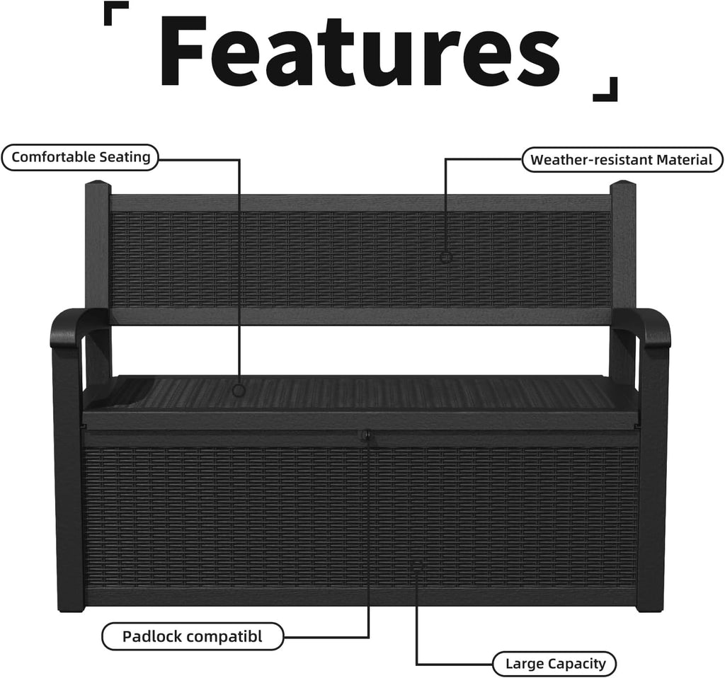 EFU Outdoor Storage Bench, Outdoor Bench with Storage, 80 Gallon Heavy-Duty&Waterproof Lockable Storage Bench Outdoor for Patio, Garden, Porch (Black)
