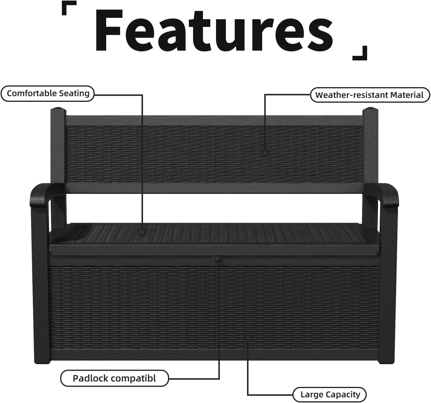 EFU Outdoor Storage Bench, Outdoor Bench with Storage, 80 Gallon Heavy-Duty&Waterproof Lockable Storage Bench Outdoor for Patio, Garden, Porch (Black)