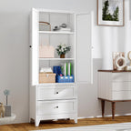 Kitchen Pantry Storage Cabinet, 72" H Storage Cabinet with 2 Drawers and Adjustable Shelves, Spacious Cupboard with Round Handles, Metal Kitchen Cabinet for Dining Room, Living Room, White