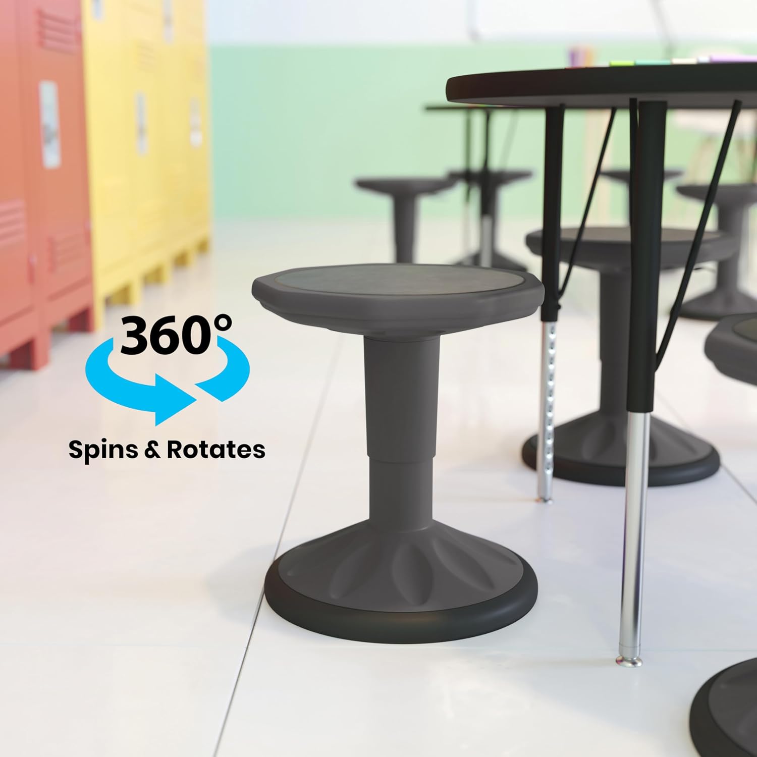 Flash Furniture Carter Adjustable Height Kids Active Stool - Flexible Gray Stool for Classroom and Home - Non-Skid Bottom - Rubberized Seat - 14" - 18" Seat Height