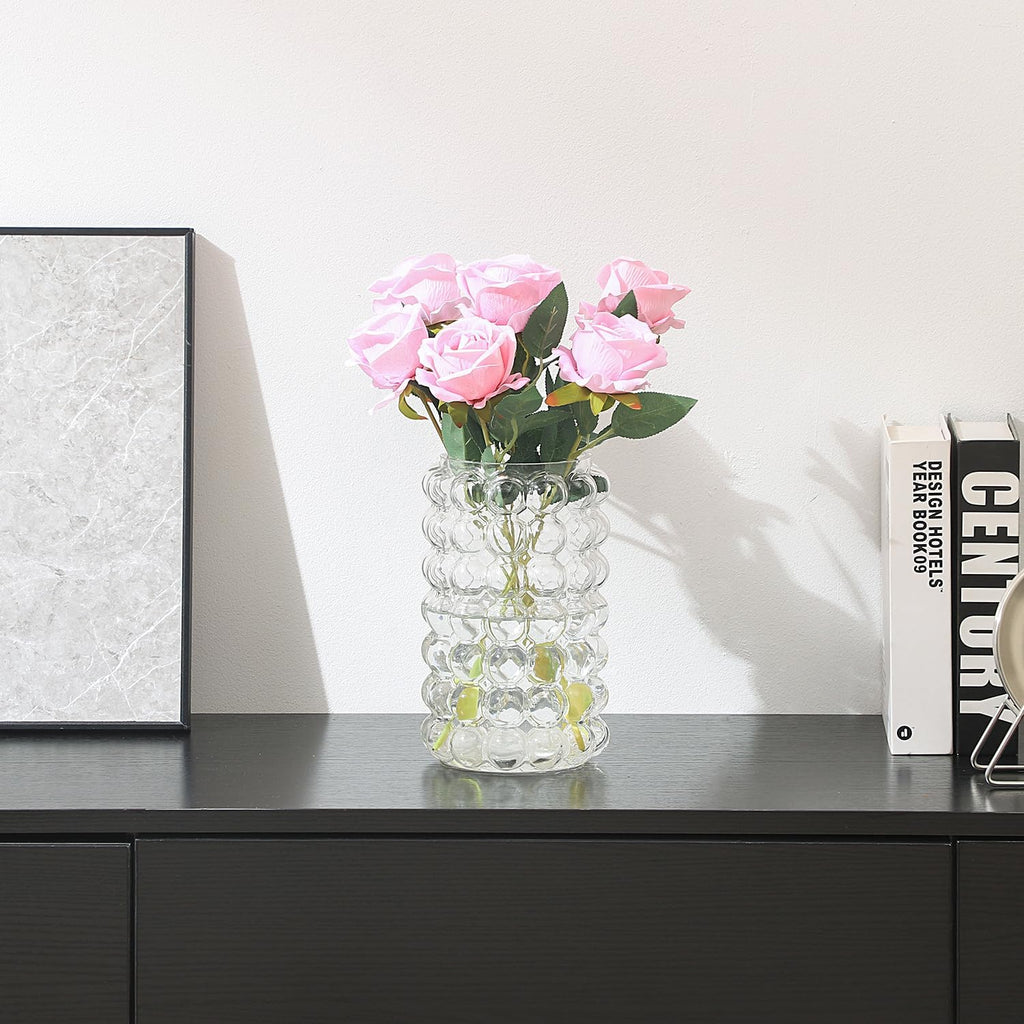 Glass Bubble Vase, Clear Glass Vase for Flowers, Tall Flower Vases for Bouquet, Cute Modern Vases for Living Room, Bedroom, Dinning Table, Office, Wedding, Birthday, 8 Inches
