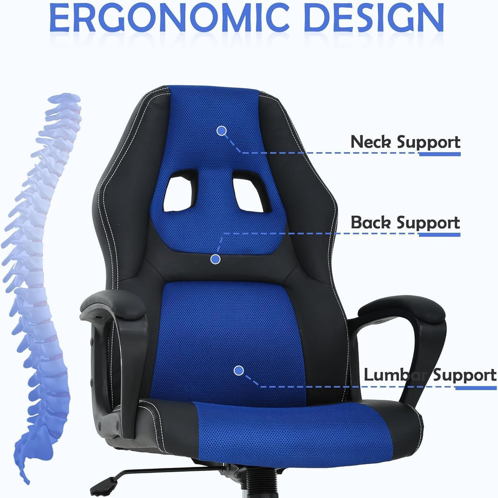 Gaming Chair Office Chair Ergonomic Video Game Chairs Adjustable Reclining Computer Chair with Lumbar Support Armrest Headrest Task Rolling Swivel Chair Game Chair for Adult Teen - Blue