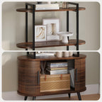 Airynee 69'' Tall Bookshelf, 4-Tier Fluted Bookshelf, Storage Cabinet with Sliding Tambour Doors, Modern Bookcase with Adjustable Footpad & Metal Frame, for Living Room Home Office, Walnut