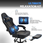 Gaming Chair Breathable Leather with Pocket Spring Cushion, Wide and High Ergonomic Office Chair with Headrest, Computer Gaming Chair with Footrest for Adult and Teen (Black Leather)