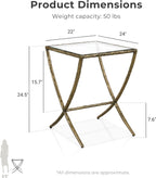 24/7 Shop at Home Lalia Modern 22-inch Metal Side Table with Tempered Glass Tabletop, Hammered Forged Steel Frame for Bedroom, Living Room, Home Office, Matte Gold