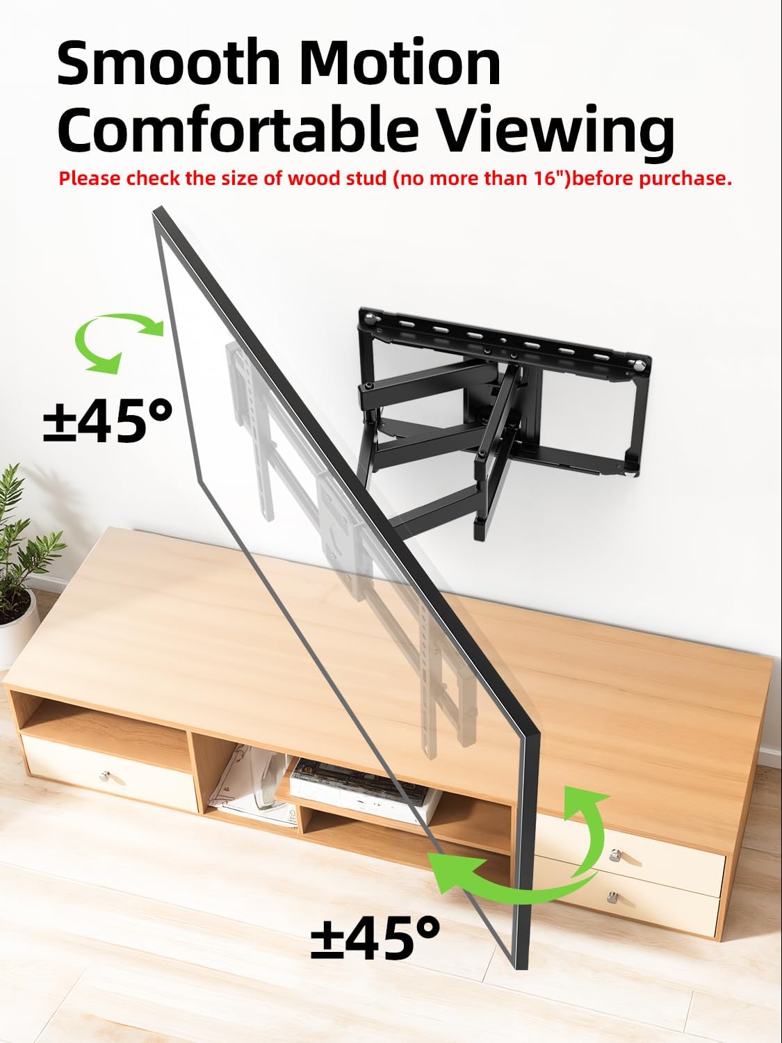 USX Mount Full Motion TV Wall Mount for Most 42-90 inch Flat Screen/LED/4K, TV Mount Bracket Dual Swivel Articulating Tilt 6 Arms, Max 16" Wood Studs, VESA 600x400mm, Holds up to 132lbs