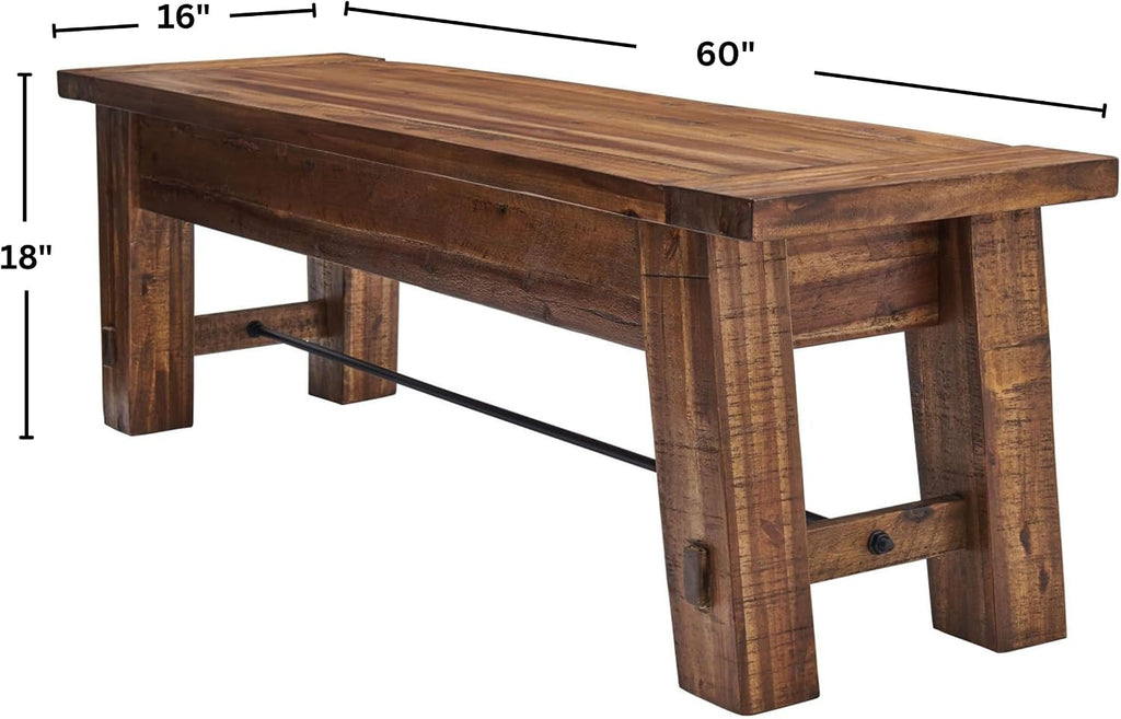Durango Rustic Farmhouse Style 60-Inch Wood Bench - Industrial Modern Accent Furniture with Solid Wood Seat for Entryway, Dining Room, Hallway, Foyer, or Kitchen by Alaterre Furniture