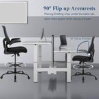 Ergonomic Drafting Chair – Tall Office Chair for Standing Desk, Adjustable Height Mesh Chair with Footrest and Flip-Up Arms, Counter Height, Black