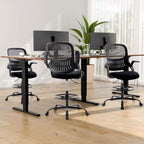DUMOS Drafting Chair for Standing Desk, Counter Height Adjustable, Flip-up Arms, Ergonomic Mid Back Mesh Rolling Work 360° Swivel Office Computer Chairs with Wheels, for Bedroom Livingroom, Ink