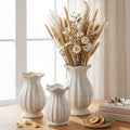3 Pack White Ceramic Vase Set Small Rustic Decorative Vases Home Decor Wavy Edge Modern Flower Vases for Farmhouse Table Centerpiece Living Room Kitchen Bedroom (5.7,6.7,7.9in,Elegant)