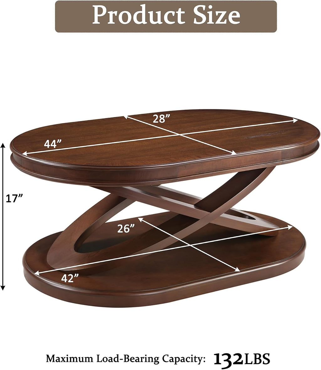 Retro Coffee Table Sets 3 s, Wood Living Room Table Set Include 44" Oval Coffee Table, Round End Table Set of 2, Walnut