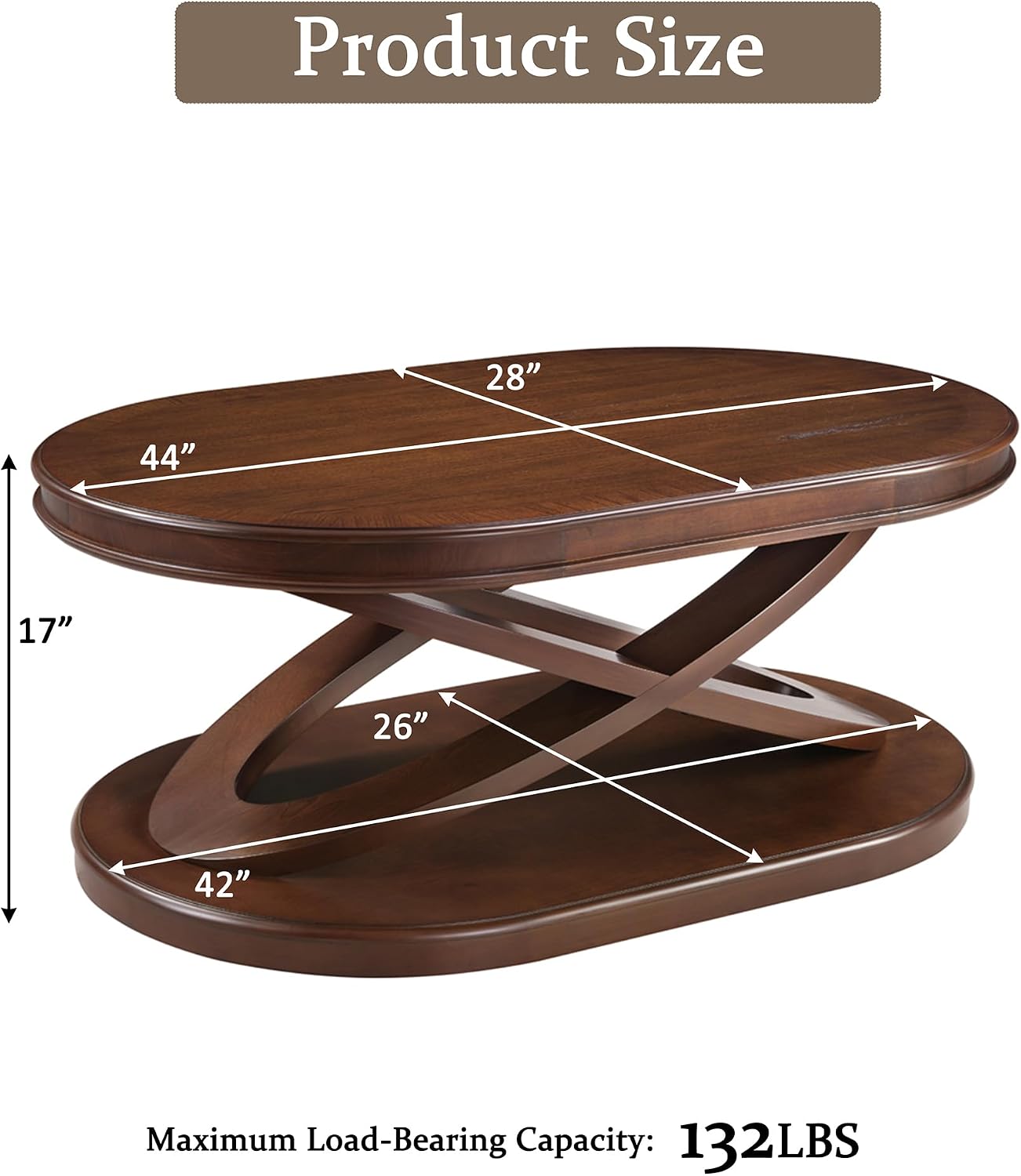 Retro Coffee Table Sets 3 s, Wood Living Room Table Set Include 44" Oval Coffee Table, Round End Table Set of 2, Walnut