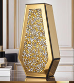SHYFOY Gold Flower Vase Crushed Diamond Glass Vase Large Crystal Tall Vases for Centerpieces Luxurious Rhinestone Floor Vases Home Decor for Living Room Dining Room Coffee Table, Can’t Hold Water