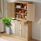 Kitchen Pantry Cabinet with 4 Doors and Adjustable Shelves, 72" Tall Farmhouse Storage Pantries with 1 Drawer for Living Room, Dining Room