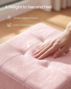 SONGMICS Storage Ottoman, Textured PU Leather Footstool with Legs, Footrest with Cushion, for Living Room and Bedroom, 15 x 15 x 15.7 Inches, Pink, Minota Collection ULSF523WD01