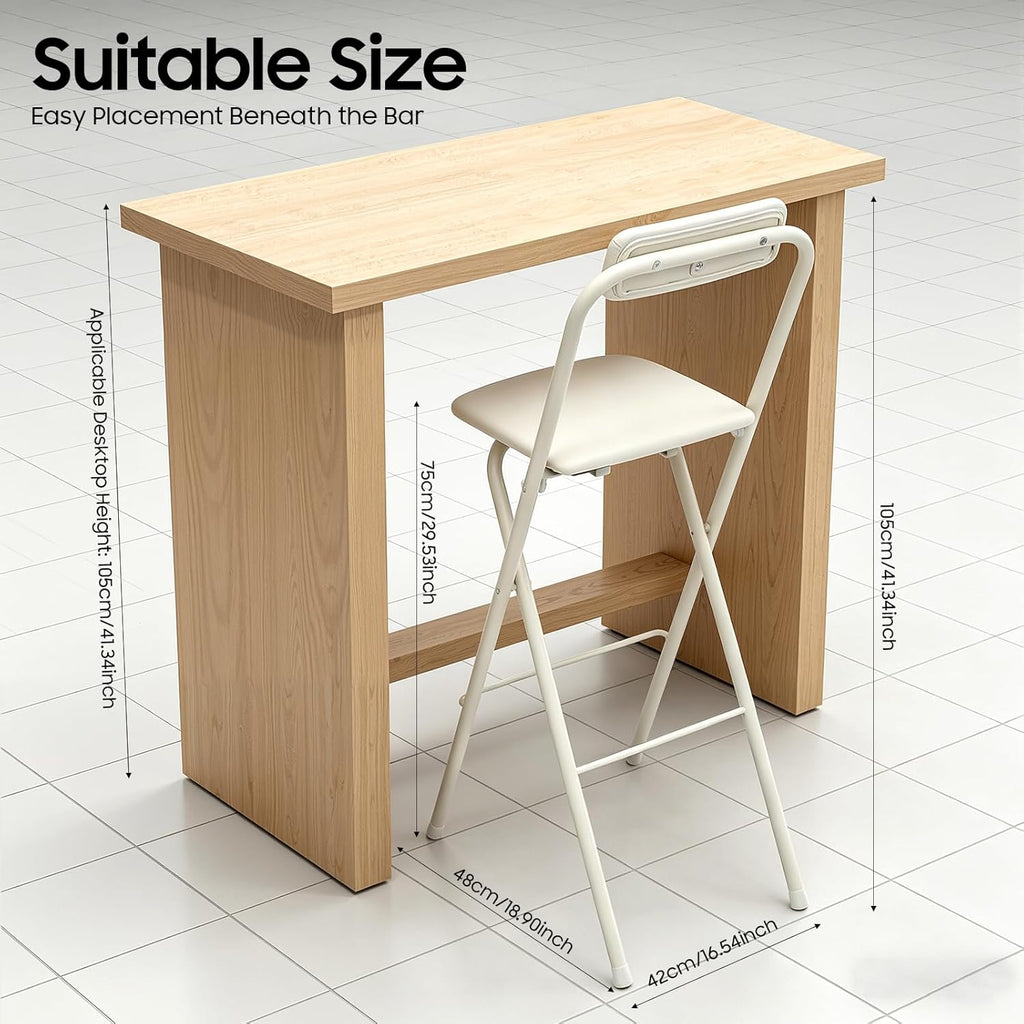 Folding Bar Stool with Backrest,Cushioned Padded Folding Stool,Fashion Bar Stools Set,Folding Counter Height Chairs for Kitchens, Cafes, Milk Tea Dessert Shops (1, White 29.53inch Seat Height)