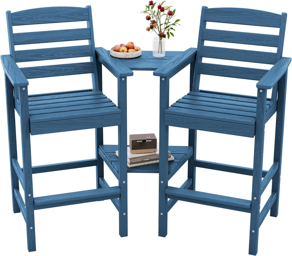 SERWALL Tall Adirondack Chairs Set of 2 with Connecting Table, Blue