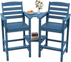 SERWALL Tall Adirondack Chairs Set of 2 with Connecting Table, Blue
