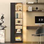 VersionTECH. Glass Display Cabinet with RGB Lights, 5-Tier Curio Cabinets with Glass Doors for Collectibles, Display Case with Adjustable Shelves, Human Sensor, Charging Station, Mirror Backing, Black